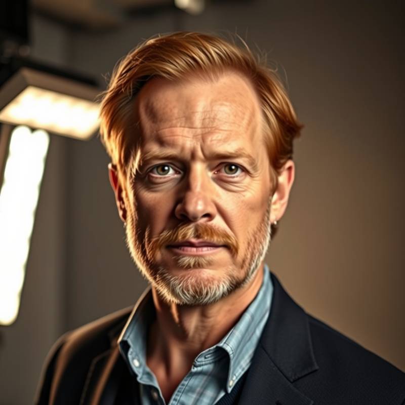 Portret van Lars van Dijk, die stemtraining volgde bij Acteerschool Amsterdam, in een professionele opnamestudio.